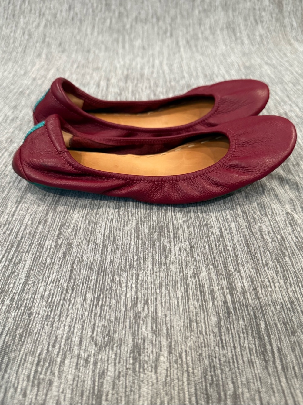 Tieks Leather Ballet Flat in Burgundy with Teal Detail